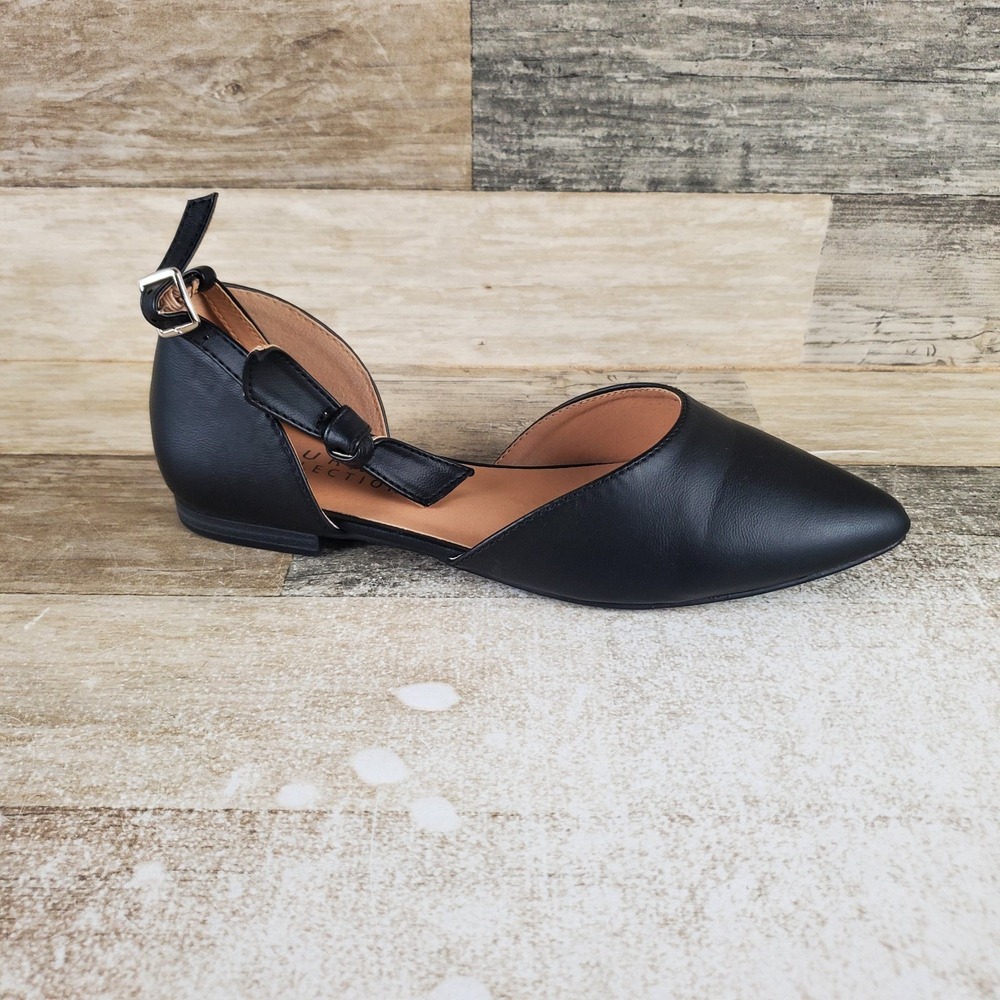 Journee Reba Womens Ballet Flats Sz 6.5 W Black Ankle Strap Pointed Toe